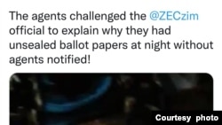 An election officer was allegedly found stuffing a ballot box in Harare and a polling station has been set up in the bush in Kwekwe. (Hopewell Chin'ono/Twitter)