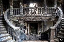 A view inside the Mariupol theater damaged during fighting in Mariupol, in territory under the government of the Donetsk People's Republic, eastern Ukraine, April 4, 2022.