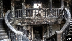 A view inside the Mariupol theater damaged during fighting in Mariupol, in territory under the government of the Donetsk People's Republic, eastern Ukraine, April 4, 2022.