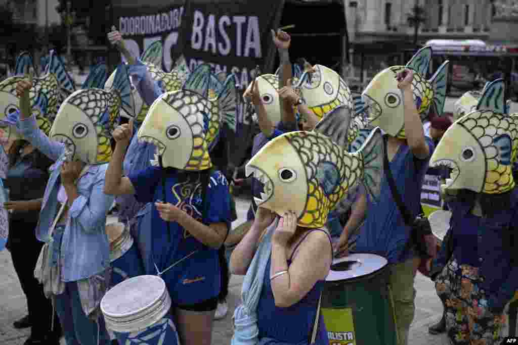 Members of environmental organization Extinction Rebellion protest on International Water Day in Buenos Aires, Argentina, March 22, 2022.