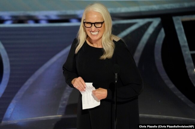 Jane Campion accepts the award for best director for "The Power of the Dog" at the Oscars on Sunday, March 27, 2022.