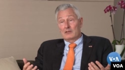 Jacques Pitteloud, Switzerland's ambassador in Washington, speaks to VOA, in this screen grab from an exclusive interview. 