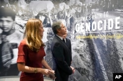 Secretary of State Antony Blinken tours the "Burma's Path To Genocide" exhibit at the United States Holocaust Memorial Museum, March 21, 2022, in Washington.