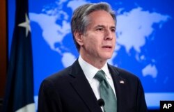 FILE - Secretary of State Antony Blinken speaks during a news conference on March 17, 2022, at the State Department in Washington.