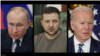 Dari kiri: Presiden Rusia Vladimir Putin, Presiden Ukraina Volodymyr Zelenskyy dan Presiden AS Joe Biden (ilustrasi). 