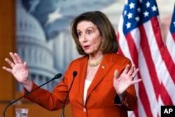 FILE - Speaker of the House Nancy Pelosi talks on Capitol Hill in Washington, March 9, 2022.