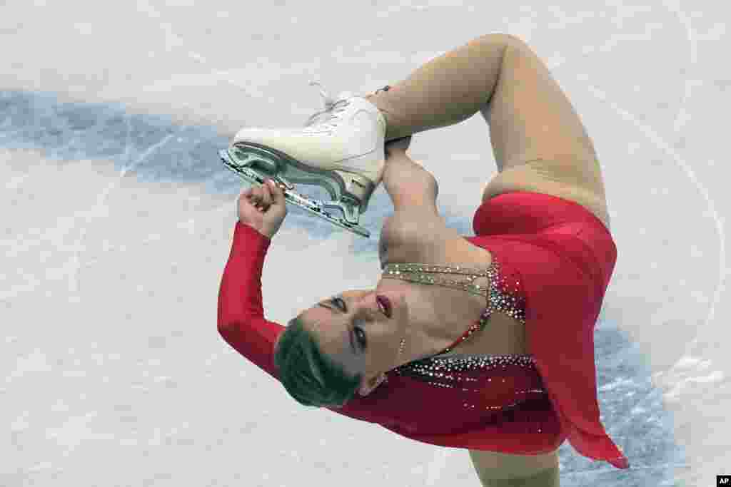 Loena Hendrickx of Belgium performs in the women short program at the Figure Skating World Championships in Montpellier, south of France.
