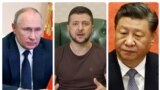 俄罗斯总统普京（左），乌克兰总统泽连斯基（中），中国领导人习近平