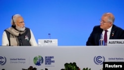 India's Prime Minister Narendra Modi, and Australia's Prime Minister Scott Morrison UN Climate Change Conference (COP26) in Glasgow,