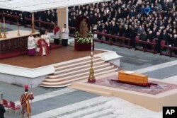 Pope Francis leads a funeral mass of late Pope Emeritus Benedict XVI in St. Peter's Square at the Vatican, Jan. 5, 2023.