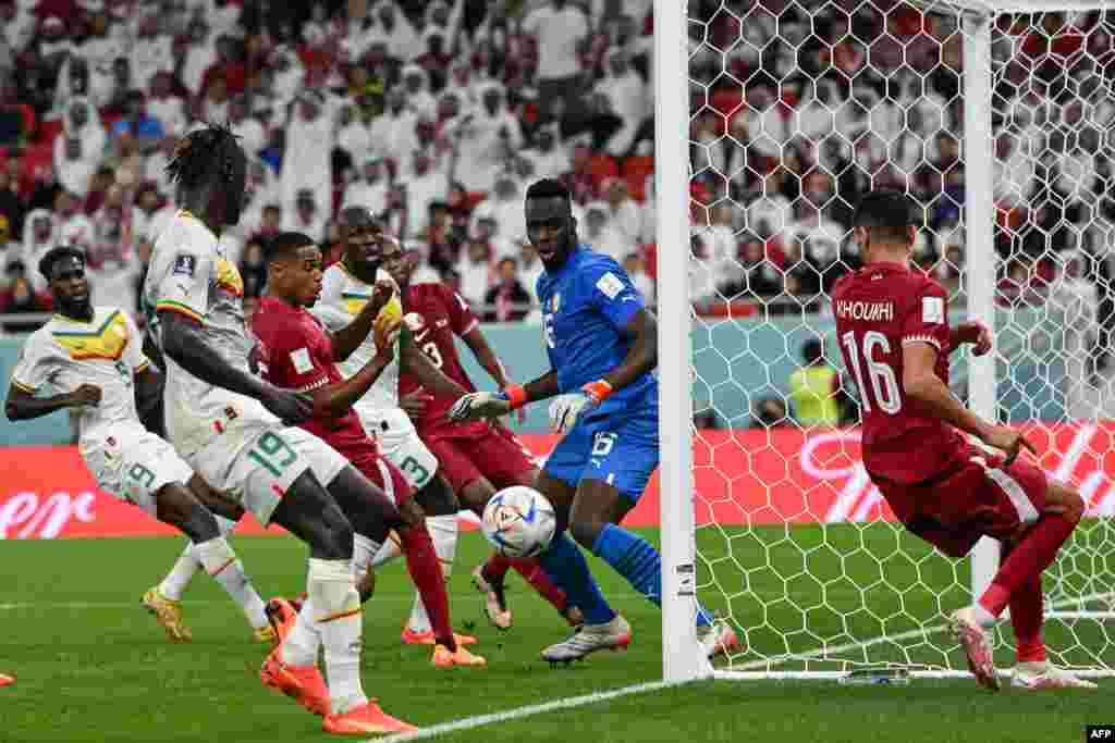 Moyambi ya ba Lions ya Teranga ya Sénégal atindiki ndembo na match na Qatar ya groupe A ya Mondial Qatar 2022 na stade Al-Thumama, Doha, 25 novembre 2022, (Photo OZAN KOSE / AFP)