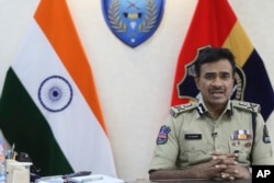 Hyderabad City Police Commissioner C.V. Anand speaks during an interview in Hyderabad, India, Saturday, April 23, 2022. (AP Photo/Mahesh Kumar A.)