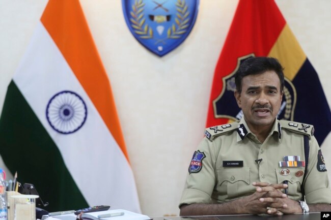 Hyderabad City Police Commissioner C.V. Anand speaks during an interview in Hyderabad, India, Saturday, April 23, 2022. (AP Photo/Mahesh Kumar A.)