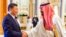 In this photo made available by Saudi Press Agency, SPA, Saudi Crown Prince and Prime Minister Mohammed bin Salman greets Chinese President Xi Jinping during the Gulf Cooperation Council (GCC) Summit, in Riyadh, Saudi Arabia, Dec. 9, 2022. 