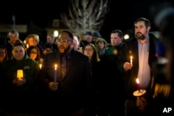 Newport News Councilman Elect John Eley, South District 3, speaks at a candlelight vigil in honor of Richneck Elementary School first-grade teacher Abby Zwerner at the School Administration Building in Newport News, Va., Monday, Jan. 9, 2023. Eley served on the Newport News School Board before being elected a councilman. Zwerner was shot and wounded by a 6-year-old student while teaching class on Friday, Jan. 6. (AP Photo/John C. Clark)