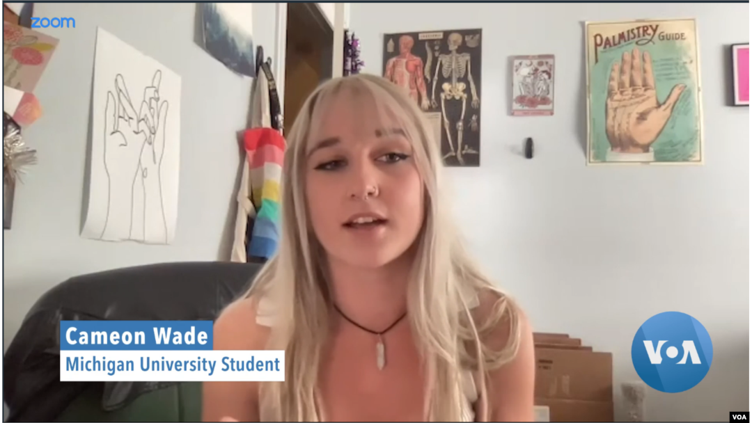 Cameron Wade, mahasiswa Michigan University. (VOA/Videograb)