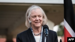 FILE - U.S. Ambassador to Kenya Meg Whitman speaks during press conference at the DCI headquarters in Nairobi, Jan. 12, 2023. 