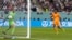 Denzel Dumfries scores the Netherlands' third goal during the World Cup round of 16 soccer match against the United States at Khalifa International Stadium in Doha, Qatar, Dec. 3, 2022. 