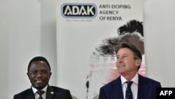 FILE: World Athletics chief Sebastian Coe (R) with Kenya's Cabinet Secretary for Sports Ababu Namwamba (L) in Nairobi on January 5, 2023. - Kenyan President William Ruto has said Kenya will not spare any efforts in the fight against doping to protect the integrity of athletics.