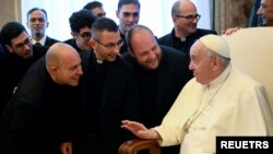 Pope Francis meets with Seminarians of the Diocese of Rome during his 86th birthday at the Vatican, Dec. 17, 2022.