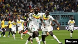 Senegal's Kalidou Koulibaly celebrates with his teammates after scoring against Ecuador at the 2022 FIFA World Cup, Qatar, November 29, 2022