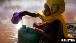 FILE - Densa Tadicha, a 10-year-old Ethiopian girl, collects water from a pond used by animals at El-Ley village in the drought affected region of Moyale, June 12, 2009.