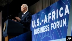 President Joe Biden speaks to African leaders gathered for the U.S.-Africa Leaders Summit, Dec. 14, 2022, in Washington.