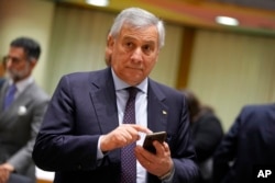 FILE - Italy's Foreign Minister Antonio Tajani attends a meeting at the European Council building in Brussels, Dec. 12, 2022.