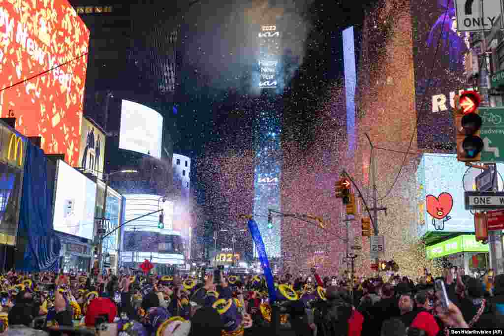 Fireworks are set off at midnight during the Times Square New Year's celebration, Jan. 1, 2023, in New York. 