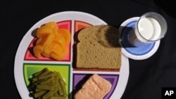 ILE - A sample plate of the food icon MyPlate, is unveiled at the U.S. Department of Agriculture in Washington, Thursday, June 2, 2011. A new study finds that few Americans have heard of MyPlate, the government diet guide that replaced the longstanding fo