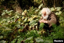 Fabrizio Cardinale, 72 anni, lavora nell'orto fuori casa nei boschi della cittadina di Cupramontana, Ancona, Marche, Italia, 15 novembre 2022 (Reuters/Yara Nardi)