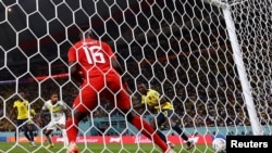 Ecuador's Moisés Caicedo celebrates scoring against Senegal at the 2022 FIFA World Cup, Qatar, November 29, 2022