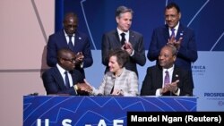 U.S. Secretary of State Antony Blinken attends a Regional Compact Signing with the Presidents of Benin and Niger during the US-Africa Leaders Summit.