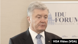 Former Ukrainian President Petro Poroshenko is seen in this screen grab from an interview with VOA.