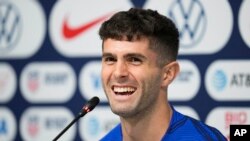 Christian Pulisic of the United States attends a press conference before a training session at Al-Gharafa SC Stadium, in Doha, Dec. 1, 2022.