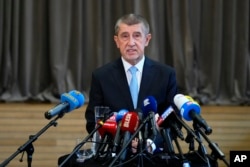 Former Czech Republic's Prime Minister and presidential candidate Andrej Babis addresses media during a press conference in Pruhonice, Czech Republic, Jan. 9, 2023.