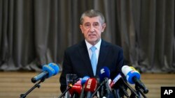 Former Czech Republic's Prime Minister and presidential candidate Andrej Babis addresses media during a press conference in Pruhonice, Czech Republic, Jan. 9, 2023. 