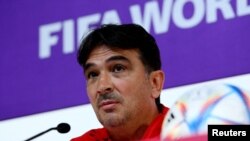 Croatia's coach Zlatko Dalic speaks during a press conference ahead of their quarterfinals clash against Brazil