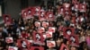  Protesters hold placards and shout slogans in Istanbul on April 26, 2022 during a rally in support of civil society leader Osman Kavala, who was sentenced to life in prison the previous day on controversial charges of trying to topple the government. (Yasin Akgul/AFP)