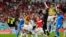 Jwe Mawoken yo selebre apre viktwa yo nan match Gwoup F la kont Beljik 2-0 nan Mondyal Foutbol Qatar la, Dimanch 27 Nov. 2022. 