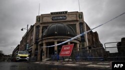 A photograph taken on Dec. 19, 2022 shows the O2 Academy Brixton concert venue in south London, cordoned off by the British police following a crush outside the venue hosting a concert by Nigerian Afrobeats singer Asake, on Dec. 15, 2022.