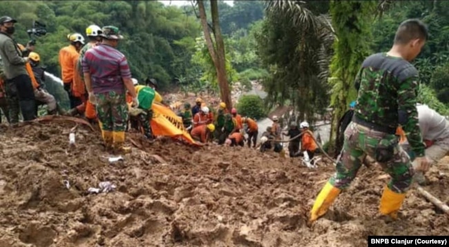 Tim gabungan masih terus mengupayakan pencarian korban tertimbun longsor di Kecamatan Cugenang, Kabupaten Cianjur, Jawa Barat. (Foto: Courtesy/BNPB Cianjur)