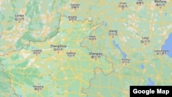 谷歌地圖顯示的中國河南省及主要城市的地理位置圖。