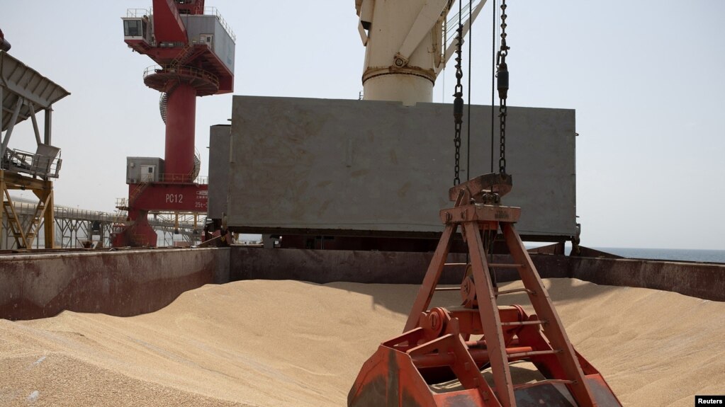 FILE - Wheat grain is seen on the MV Brave Commander vessel from Yuzhny Port in Ukraine as it docks in Djibouti, Aug. 30, 2022. (Hugh Rutherford/World Food Program/Handout via Reuters)