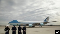 FILE - A Boeing 747 customized as the Air Force One departs Andrews Air Force Base, located in the U.S. state of Maryland, with U.S. President Donald Trump aboard, Feb. 17, 2017. Boeing rolled its final 747 out of its U.S. factory on Dec. 6, 2022.