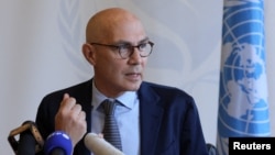 U.N. High Commissioner for Human Rights Volker Tuerk gives a statement during a news conference at Palais Wilson in Geneva, Switzerland, Nov. 2, 2022. Tuerk said on Nov. 24, 2022, that Iran was in a full-fledged human rights crisis.