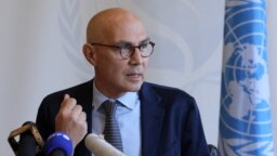U.N. High Commissioner for Human Rights Volker Tuerk gives a statement during a news conference at Palais Wilson in Geneva, Switzerland, Nov. 2, 2022. Tuerk said on Nov. 24, 2022, that Iran was in a full-fledged human rights crisis.