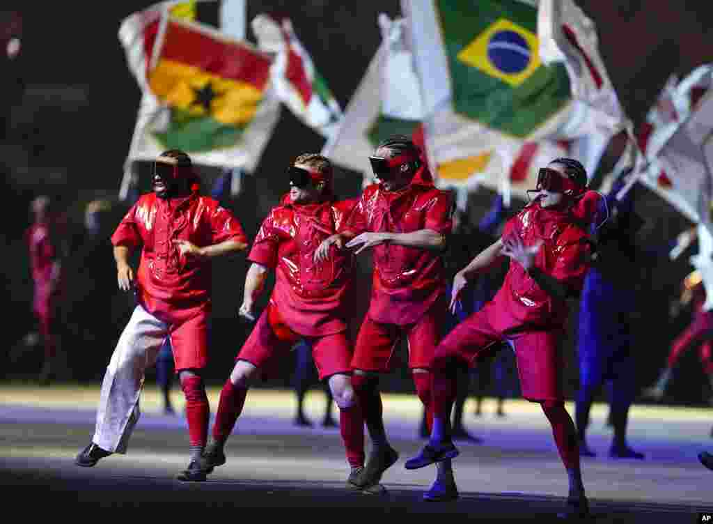 Artists perform at the opening ceremony prior the World Cup, group A soccer match between Qatar and Ecuador at the Al Bayt Stadium in Al Khor.&nbsp;