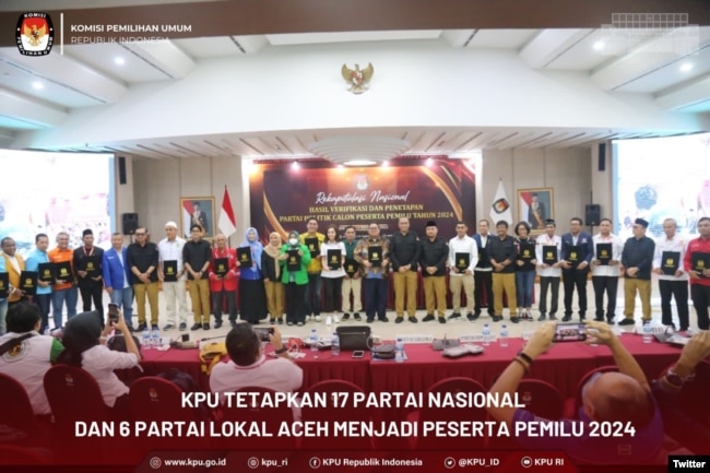 Rekapitulasi Nasional Hasil Verifikasi dan Penetapan Parpol Pemilu Tahun 2024,di Gedung KPU, Rabu (14/12). (Twitter/@KPU_ID)