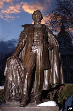 FILE - A statue of the 14th U.S. president, Franklin Pierce, stands in Concord, New Hampshire, Feb. 12, 2004.